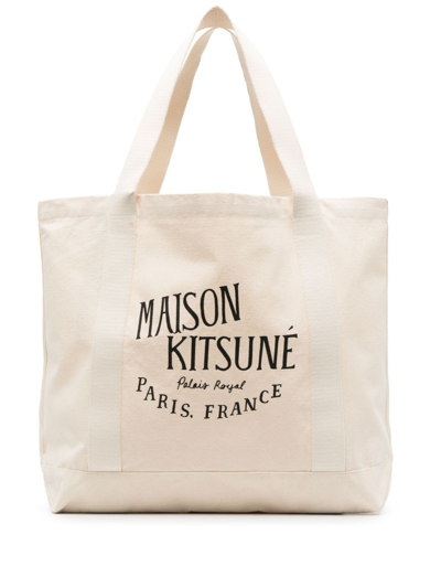 Maison Kitsuné Logo Print Tote In Neutrals