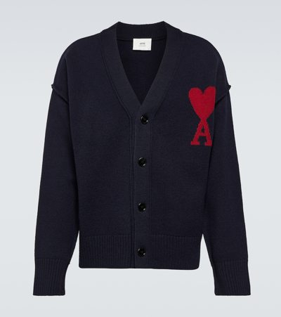 Ami Alexandre Mattiussi Ami De Caur Cardigan In Night_blue_red