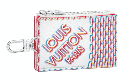 Pre-owned Louis Vuitton Double Zipped Card Holder White Damier Spray