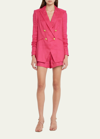Veronica Beard Velia Tailored Linen Shorts In Fuchsia