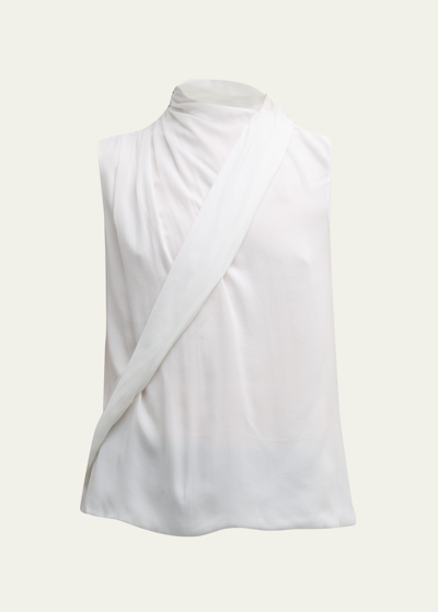 Giorgio Armani Sleeveless Gathered Silk Top In Brilliant White