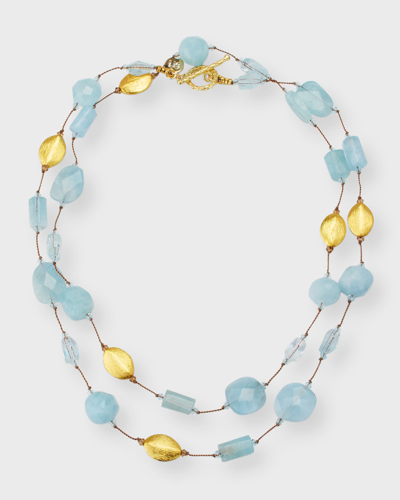 Margo Morrison 35" Blue Topaz And Aquamarine Gold Vermeil Beaded Necklace