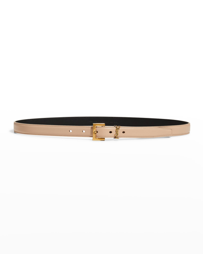 Saint Laurent Ysl Monogram Leather Belt In Damageblackgold