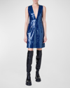 Akris Sequin Long Sleeve Pinafore Dress In Denim