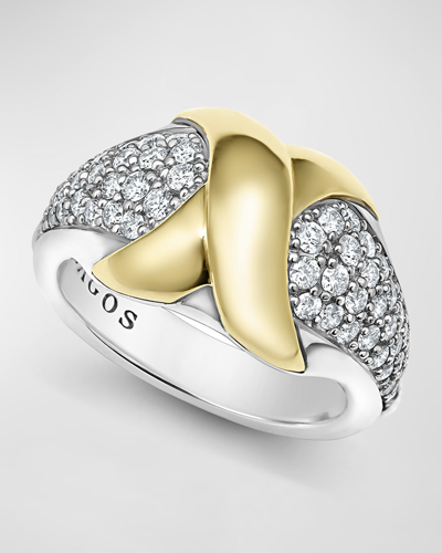 Lagos Embrace 18k Gold X And Sterling Silver Diamond Ring In Metallic