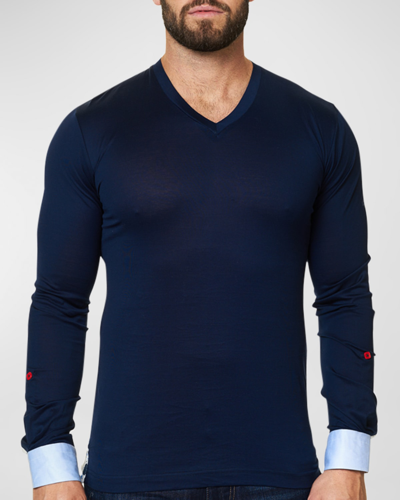 Maceoo V-neck Cotton Pullover In Navy