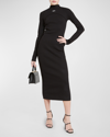 Off-white Ribbed Texture Midi Dress With High Neckline In Black White
