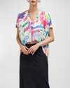 CARESTE JANE ABSTRACT-PRINT HIGH-LOW SILK TOP