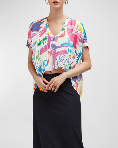 Careste Jane Abstract-print High-low Silk Top In Abstract Courage