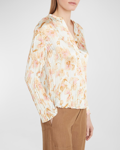 Vince Floral Crushed Satin Blouse In Multi