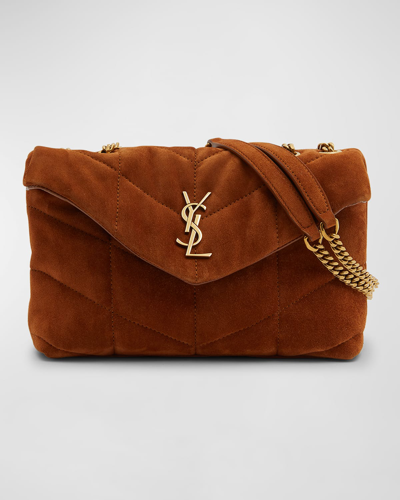 Saint Laurent Toy Puffer Suede Chain Shoulder Bag In Brown