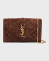 Saint Laurent Small Ysl Quilted Suede Chain Shoulder Bag In 3206 Loden Green