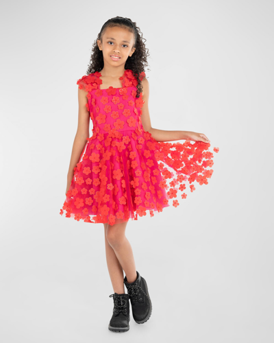 Zoe Kids' Girl's Bianca 3d Flowers Dress In Red