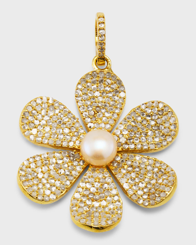 Margo Morrison 18k Gold Vermeil Diamond And Pearl Flower Charm In Clear