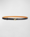 Loewe Logo Leather Buckle Skinny Belt In Black Gold
