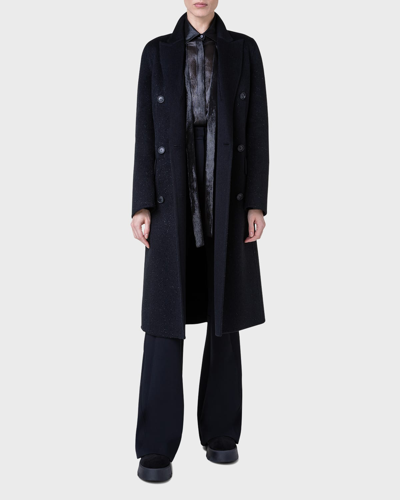 AKRIS CASHMERE-BLEND LONG PEACOAT WITH LUREX DETAIL