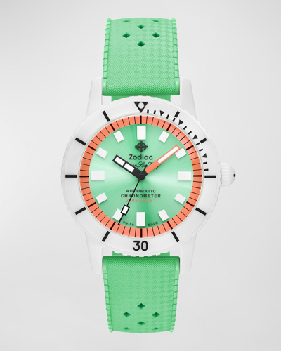 Zodiac Men's Super Sea Wolf Ceramic Compression Automatic Green Rubber Strap Watch, 41mm