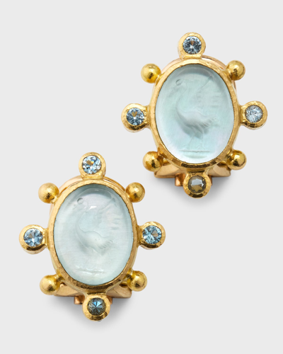 Elizabeth Locke Crane 19k Yellow Gold Venetian Glass Intaglio Earrings