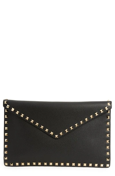 Valentino Garavani Rockstud Large Envelope Clutch Bag In Black