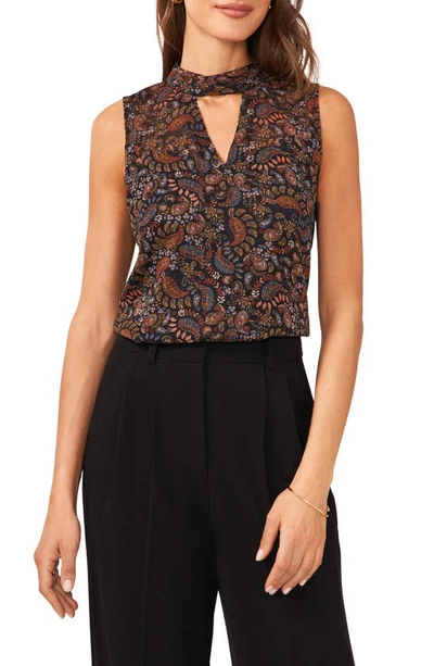 Halogen 4ever Paisley Print Cutout Sleeveless Blouse In Rich Black