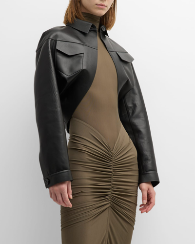 Alaïa Cropped Leather Shrug Jacket In Noir Alaia