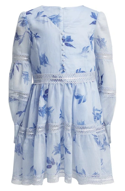 Bardot Junior Kids' Venice Floral Long Sleeve Fit & Flare Dress In Water Floral