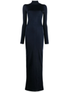 Saint Laurent Knit Long-sleeve Maxi Dress In Blau