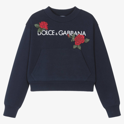 Dolce & Gabbana Kids' Logo Print Cotton Sweatshirt In Blue