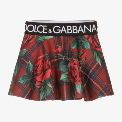 Dolce & Gabbana Kids' Girls Red Tartan Rose Jersey Skirt