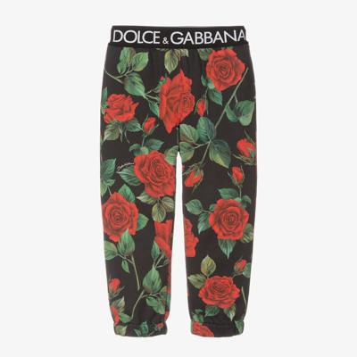 Dolce & Gabbana Kids' Girls Black & Red Cotton Rose Joggers