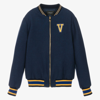 Versace Logo-patch Bomber Jacket In Blue