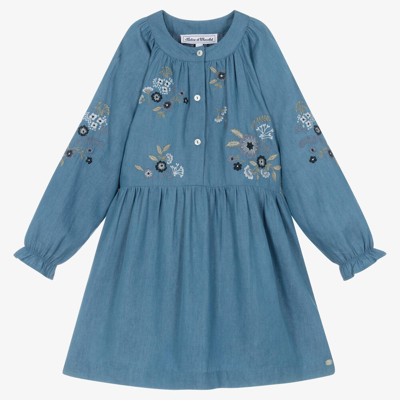 Tartine Et Chocolat Kids'  Girls Blue Floral Chambray Dress