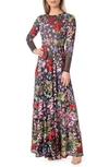 DRESS THE POPULATION AVA FLORAL EMBROIDERED LONG SLEEVE GOWN
