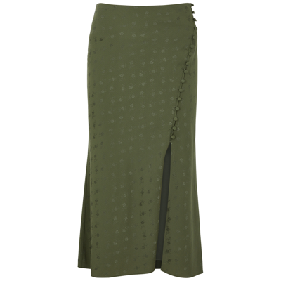 Veronica Beard Franconia Floral-jacquard Silk-blend Midi Skirt In Khaki