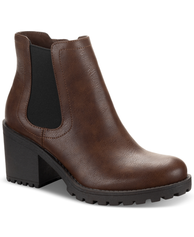 Sun + Stone Women's Morghan Lug Sole Block-heel Booties, Created For Macy's In Brown