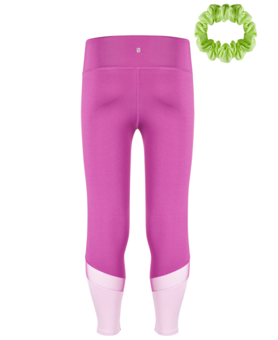 Id Ideology Babies' Big Girls Colorblocked Mesh 7/8 Length Leggings With Scrunchy, Created By Macy's In Berry Frost