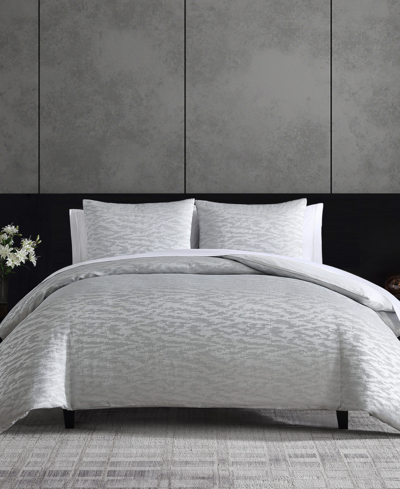 Vera Wang Waffle Pique Cotton 3 Piece Duvet Cover Set, Queen In Silver Gray