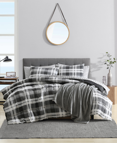 Nautica Cross View Plaid Brushed Micro Suede 3 Piece Comforter Set, Full/queen In Dark Gray