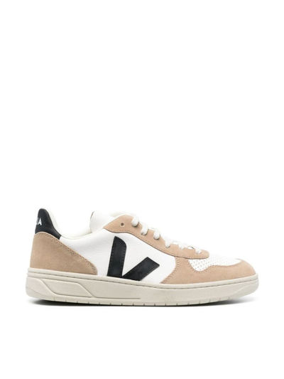 Veja V10 Chromefree Leather Sneakers In Neutrals