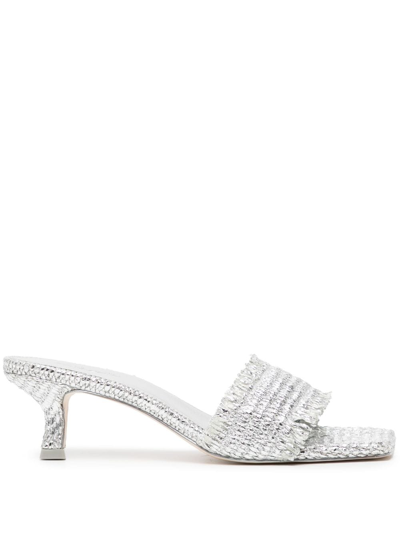 Cult Gaia 60mm Interwoven Metallic Mules In Silver