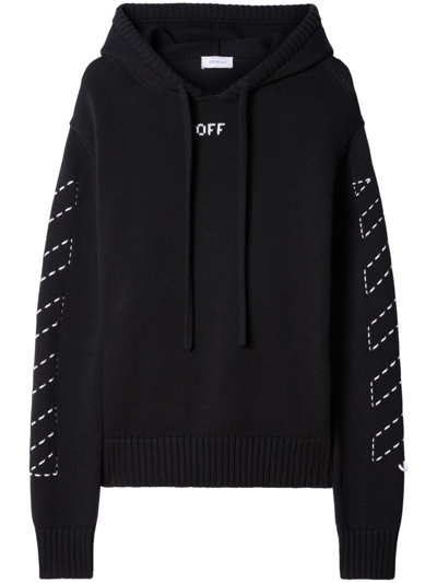 Off-white Logo Cotton Blend Hoodie In Black