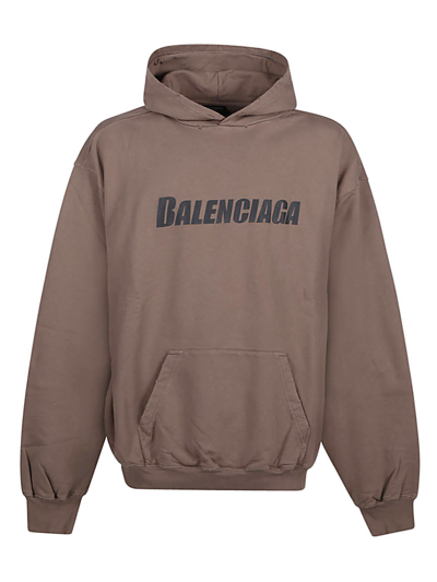 Balenciaga Caps Destroyed Cotton Hoodie In Beige