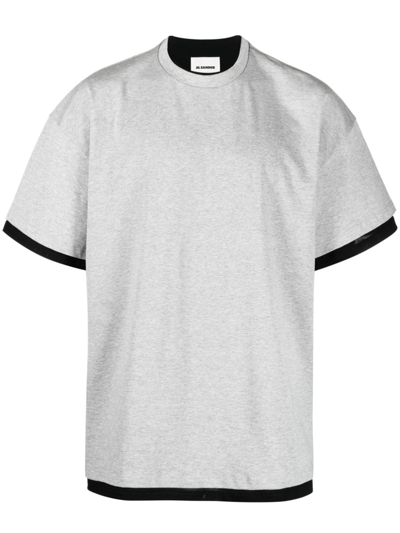 Jil Sander Logo-print Two-tone T-shirt In Grey