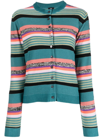 Ps By Paul Smith Stripe-print Organic-cotton Cardigan In Multicolor