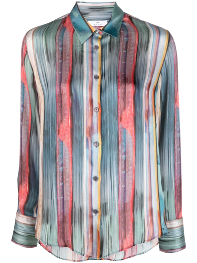 Ps By Paul Smith Stripe-print Long-sleeved Shirt In Multicolor