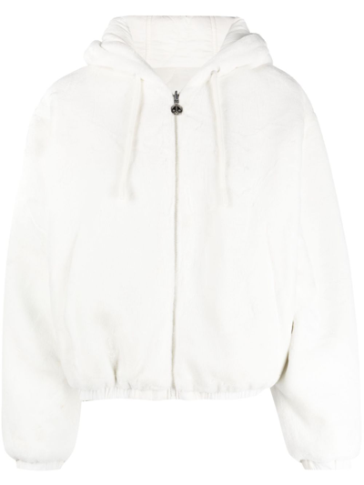 Thom Browne Zip-up Cropped Hooded Jacket In Light Grey