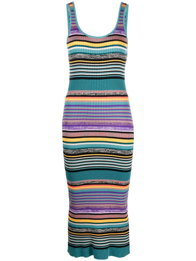 Ps By Paul Smith Horizontal-stripe Ribbed Dress In Multicolour