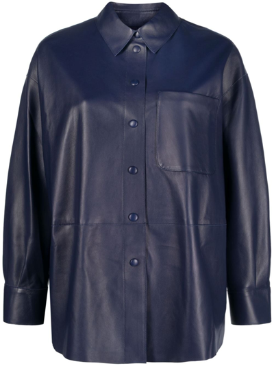 Emporio Armani Long-sleeve Leather Shirt In Blue