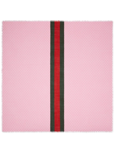 Gucci Web-stripe Trim Wool Shawl In Pink