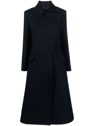 Chloé Belted Double-breasted Wool And Silk-blend Twill Coat In Blue